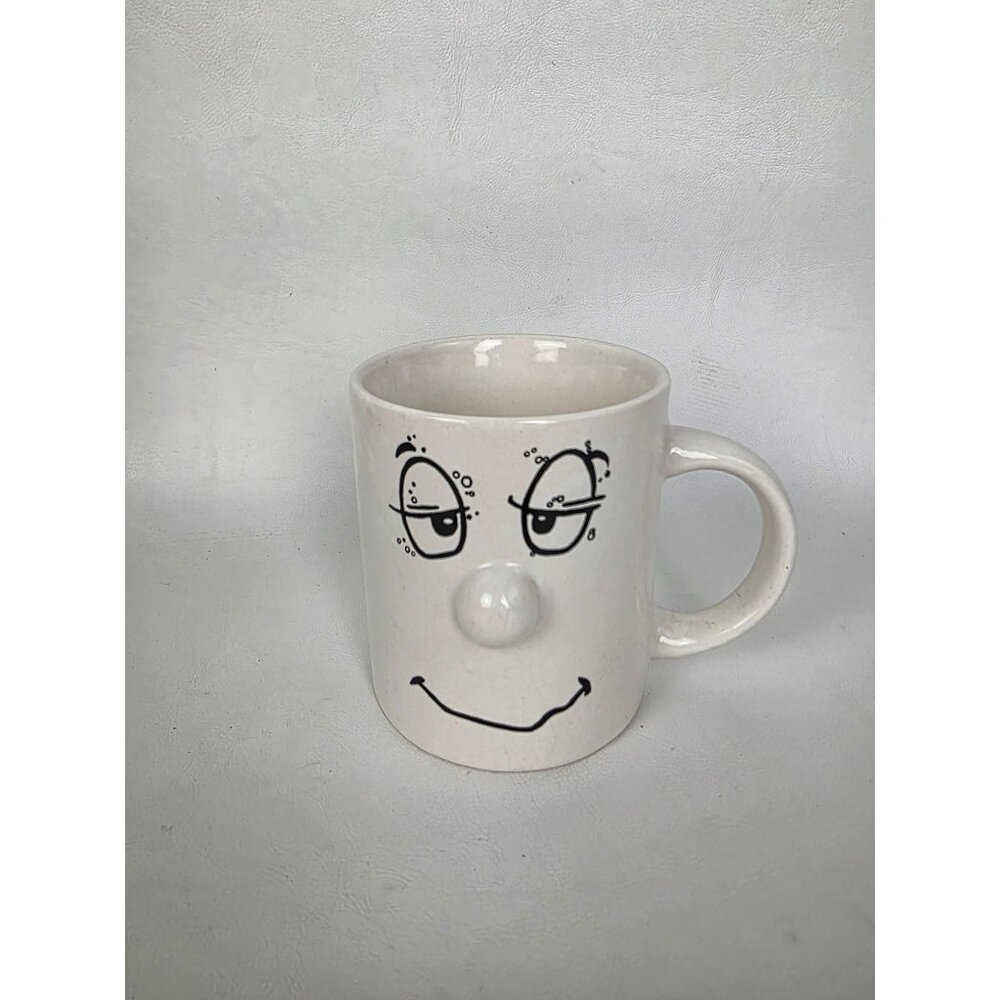 Vintage 1970's White Ceramic Coffee Mug Novelty Nose Cartoon Face Design